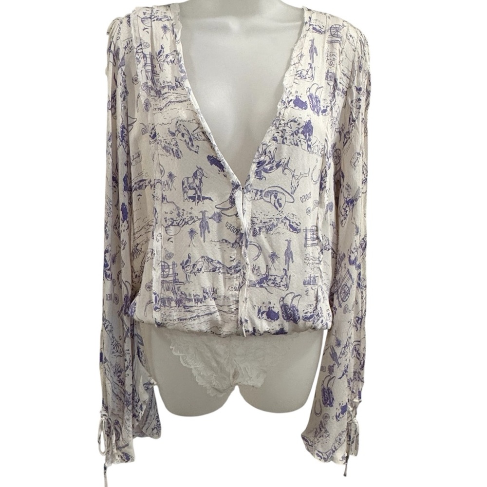 Free People Intimately | Everything's Rosy Bodysuit Western Print Deep-V Boho - Picture 4 of 14